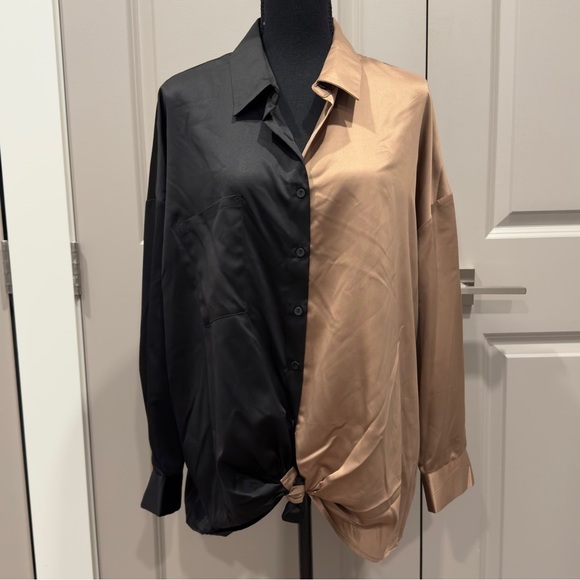 DR2 Daniel Rainn NWT Colorblock Long Sleeve Button Up Shirt 1X Satiny - Picture 2 of 8